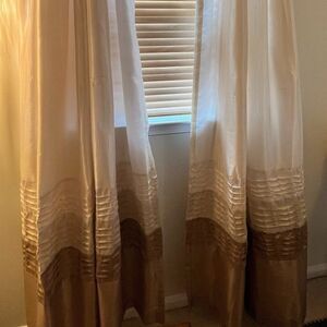 Lush Decor faux linen curtain panel - color blocked with rouched details